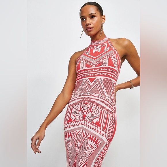 Karen Millen Halter Neck Jacquard Knitted Dress - Picture 3 of 7